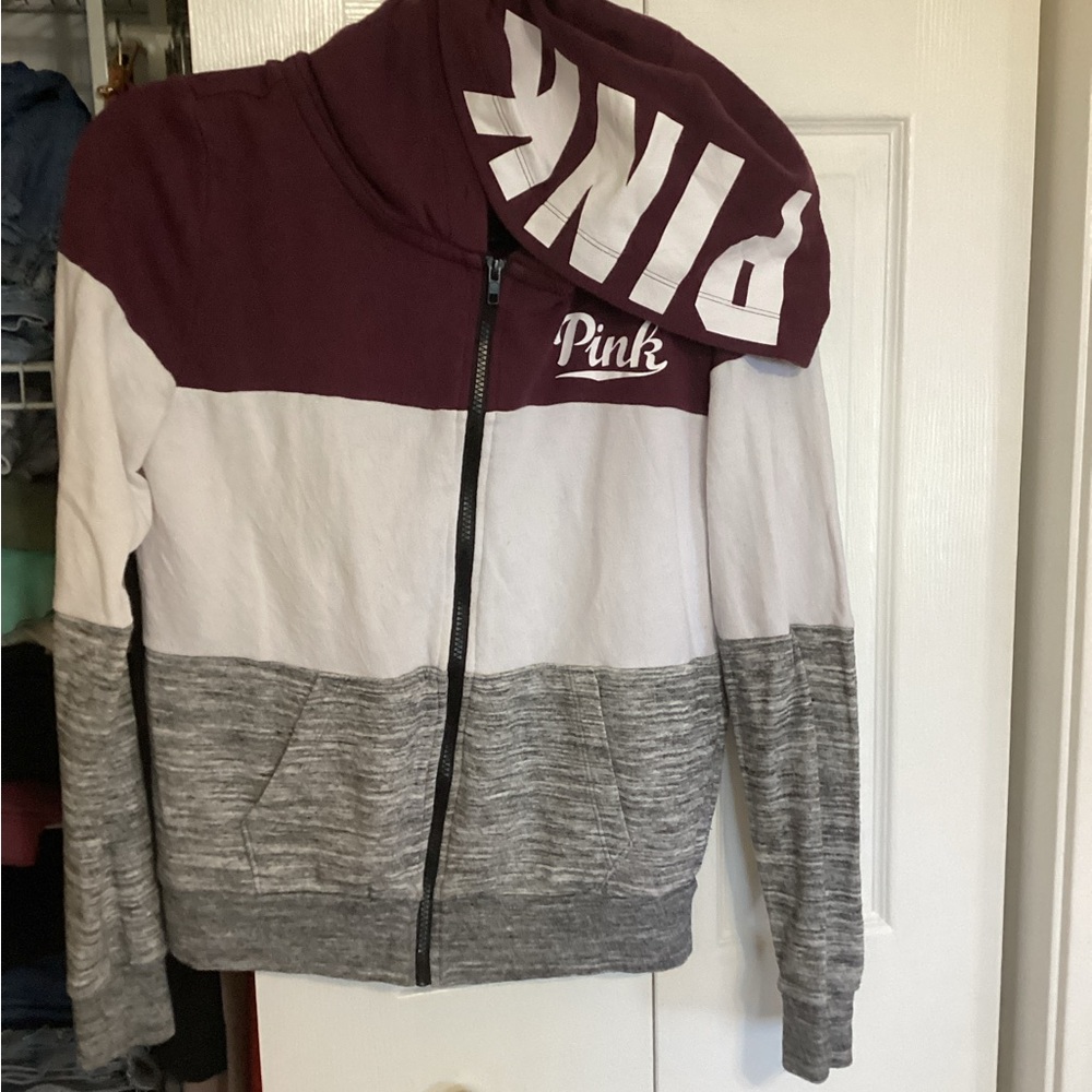 Victoria's Secret PINK Maroon & Black Zip Hoodie
